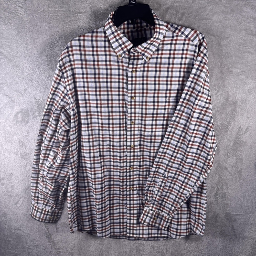 Jos A Bank Shirt Mens Large Plaid Button Down Long Sleeve Tailored Fit Travelers